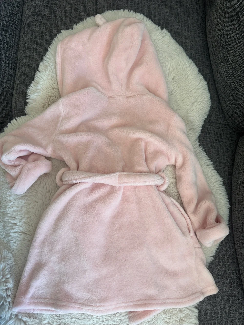Baby Gap Size 2 Plush Pink Hooded Kids Robe with Ears